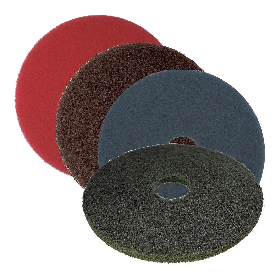 Skurrondell Scotch-Brite Premium 14 tum 355 mm, olika färgade skivor för rengöring och polering