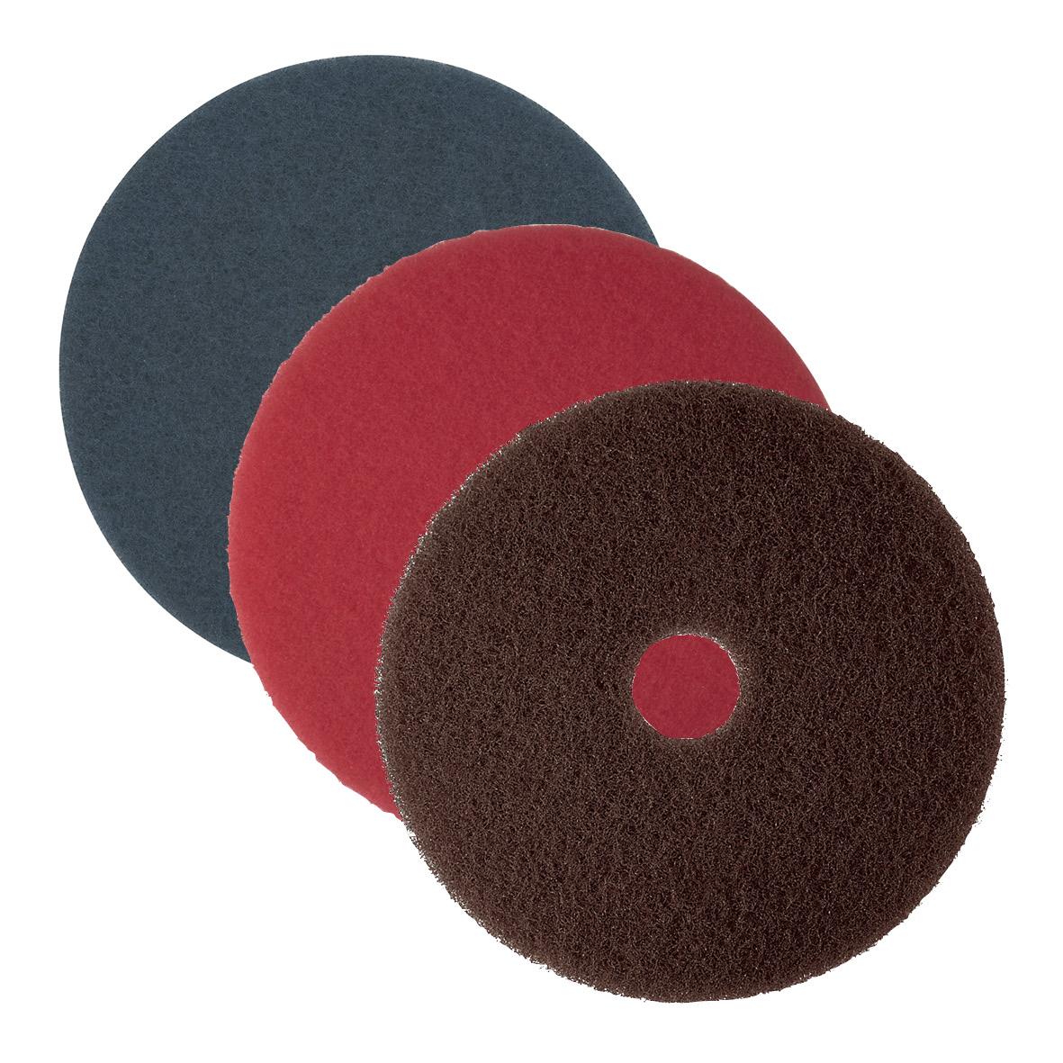 Skurrondell Scotch-Brite Premium 10 tum (254 mm) svarta, röda och bruna skivor för rengöring och polering