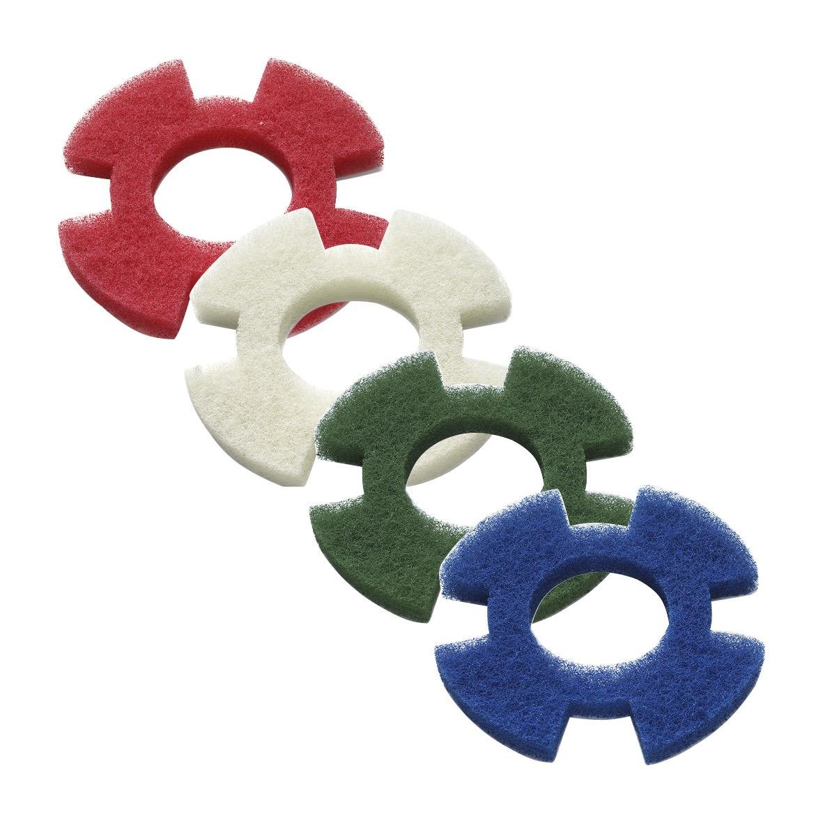 Färgglada skurrondeller i rött, vitt, grönt och blått för I-Mop XL
