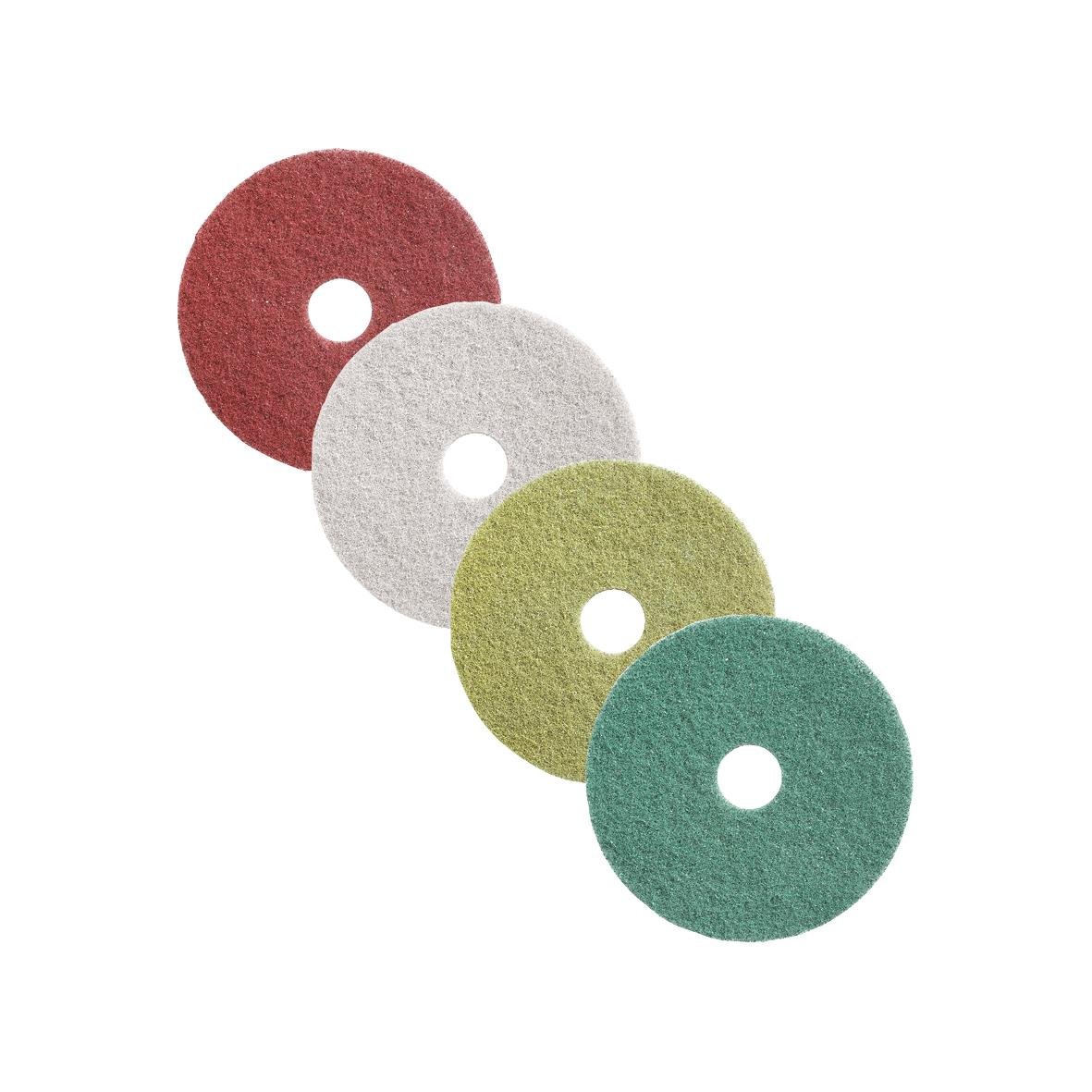 Skurrondell Twister Diamant 14 tum, fyra färgade sliprondeller i rött, vitt, grönt och blått