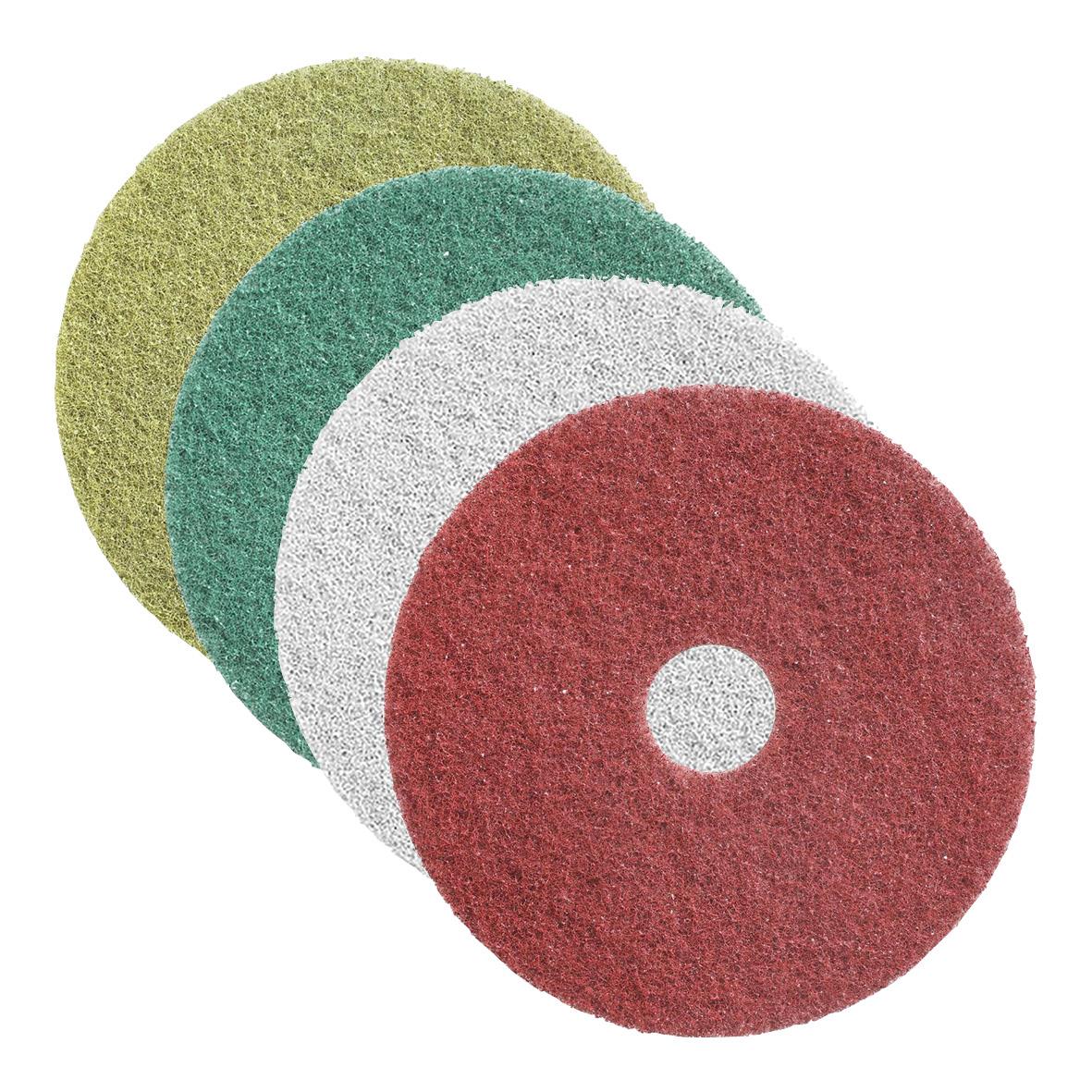 Skurrondell Twister Diamant 13 tum/330 mm, fyra färgade slipkuddar i grönt, blått, vitt och rött