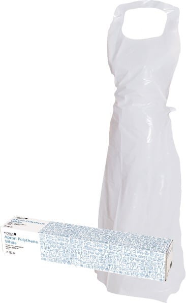 Förkläde PE på rulle i vitt med handtag, för engångsbruk