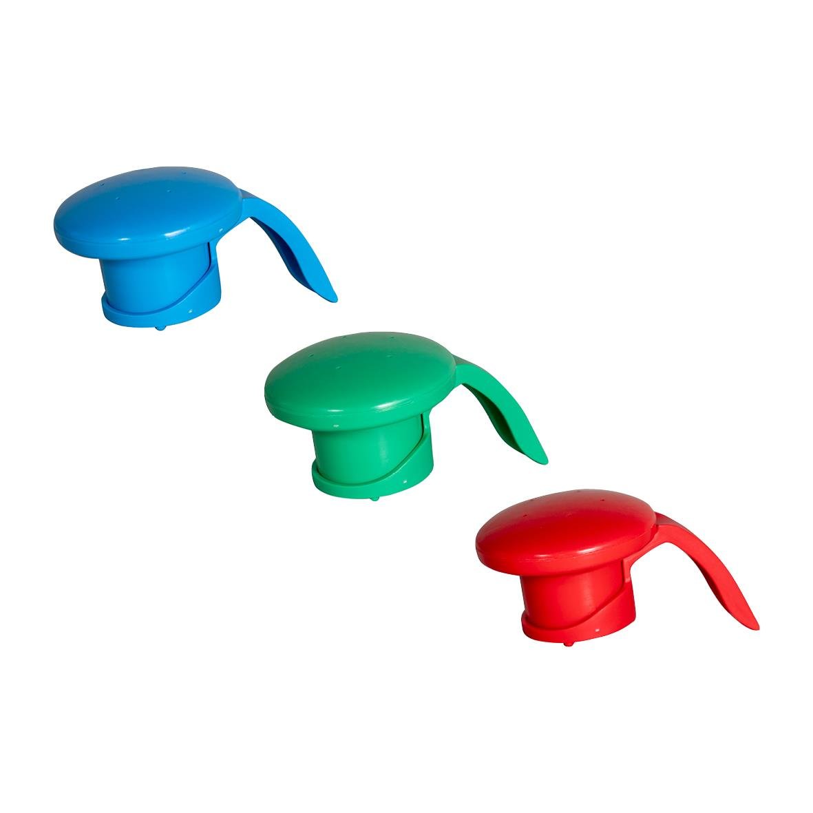 Tre munstycken till Dänkflaska Z-Water Ztrila i blått, grönt och rött