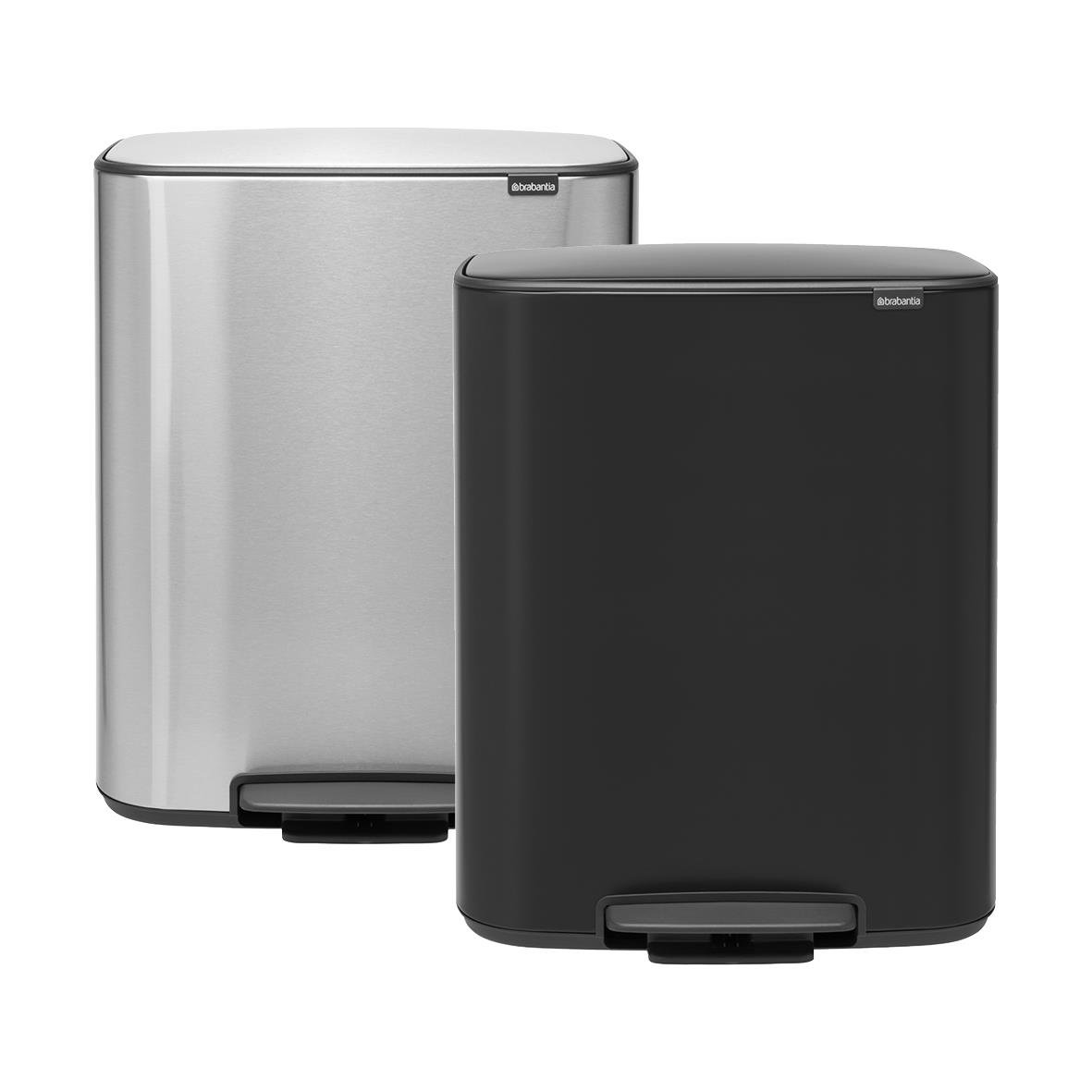 Två Brabantia pedalhinkar i rostfritt stål och svart, 2x30L