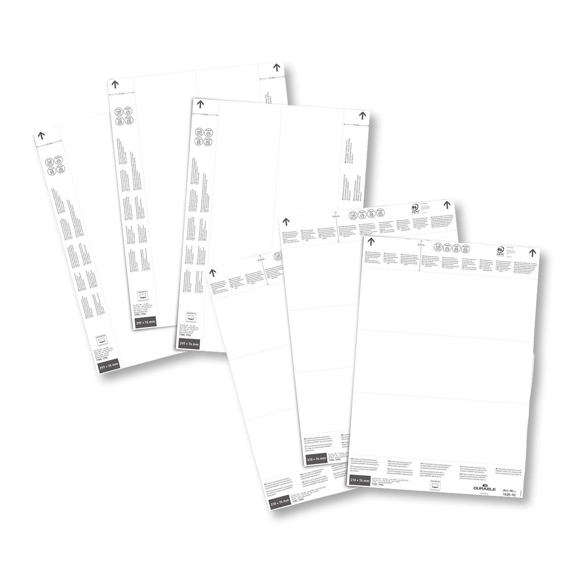 Vit etikettark för etikethållare 210x74mm, hållbar och enkel att använda