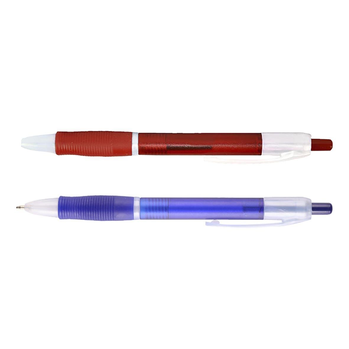Två kulspetspennor, en röd och en blå, med softgrip och 0,7mm spets