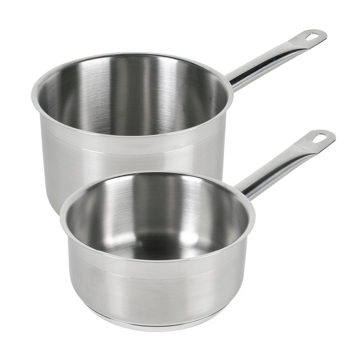 Två rostfria kastruller av olika storlekar från Exxent