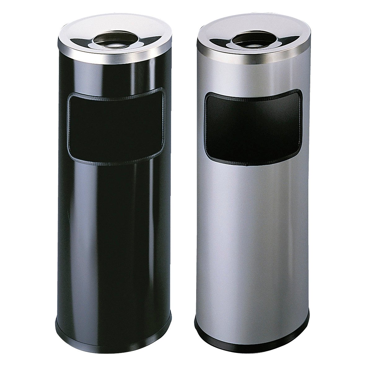 Två metallpapperskorgar med lock, 17 liter, i svart och silver