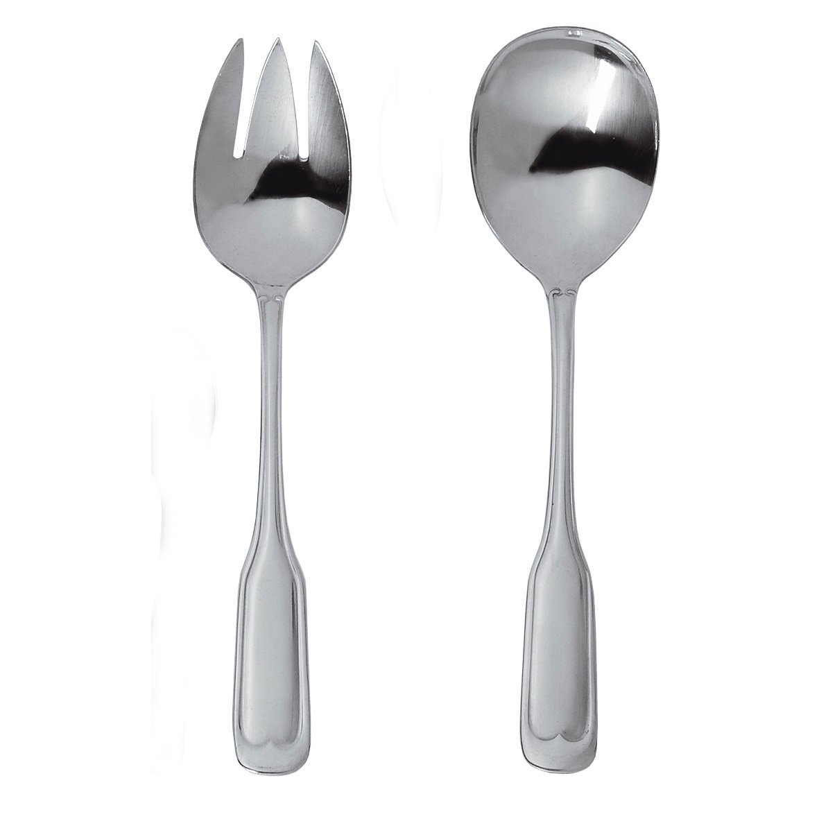 Serveringsbestick av rostfritt stål, en gaffel och en sked