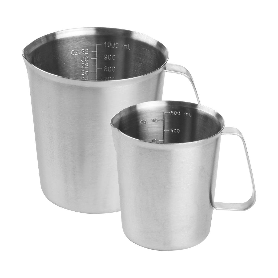 Två metallmätkannor Hendi 0,5L och större