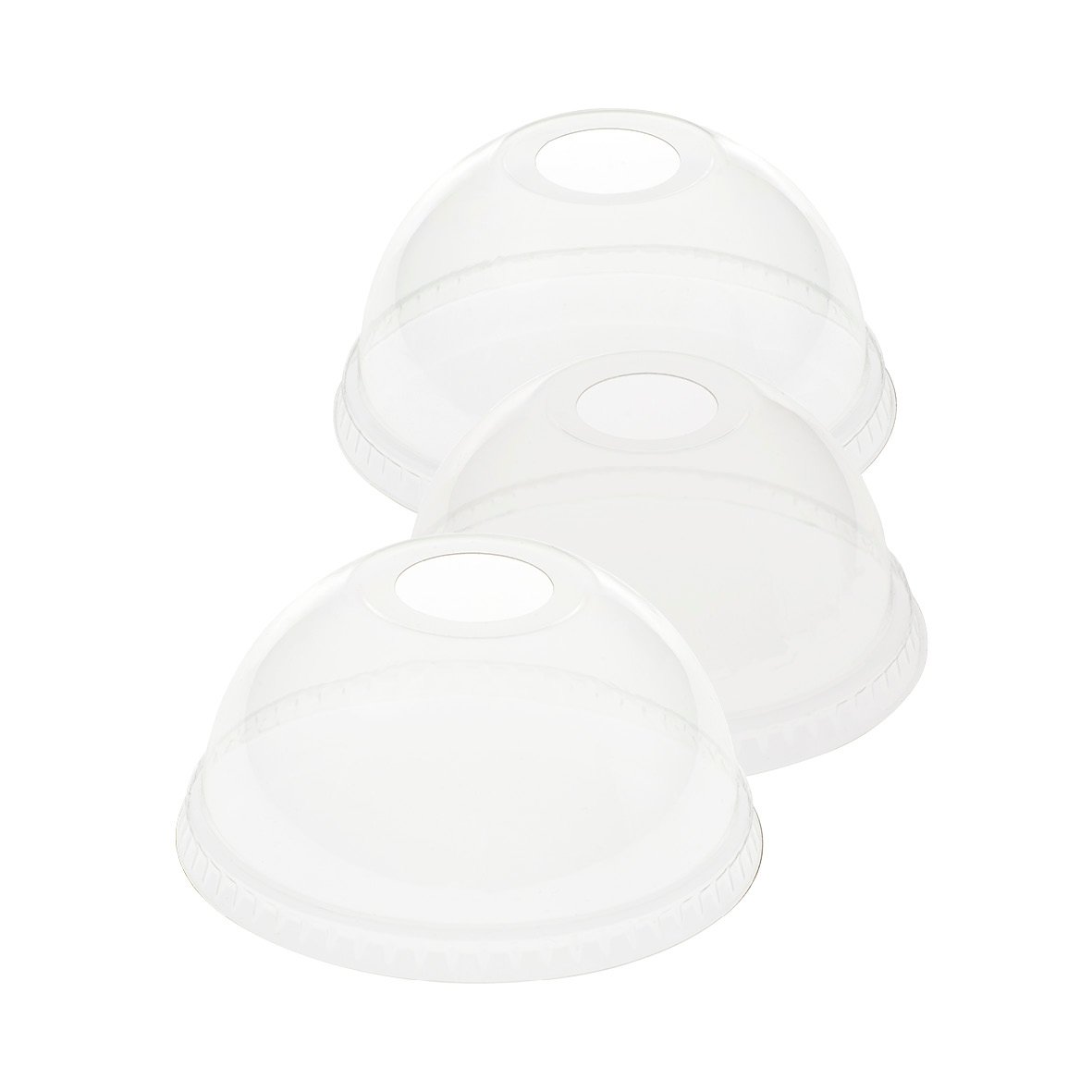 Tre kupollock med hål i Duni Crystal, transparent plast