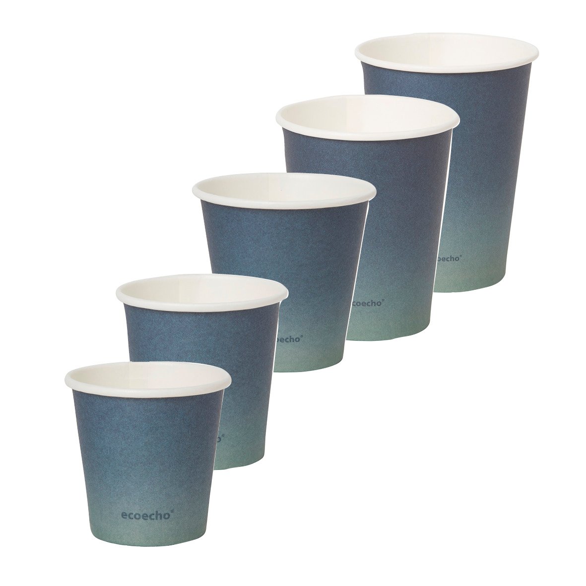 Fyra pappersmuggar Duni Ecoecho Urban 8cl i blå nyans