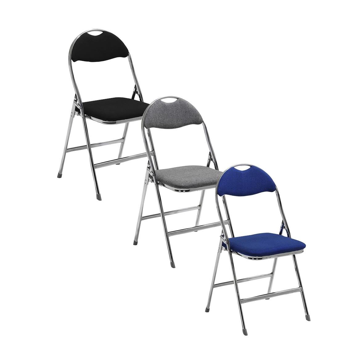 Fällbar stol med svart, grå och blå sits och ryggstöd