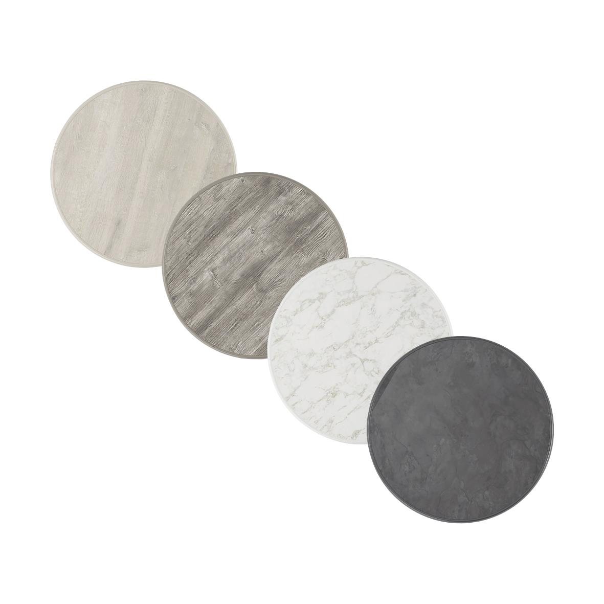 Rund Sevelit bordsskiva i fyra olika färger och mönster, diameter 70 cm