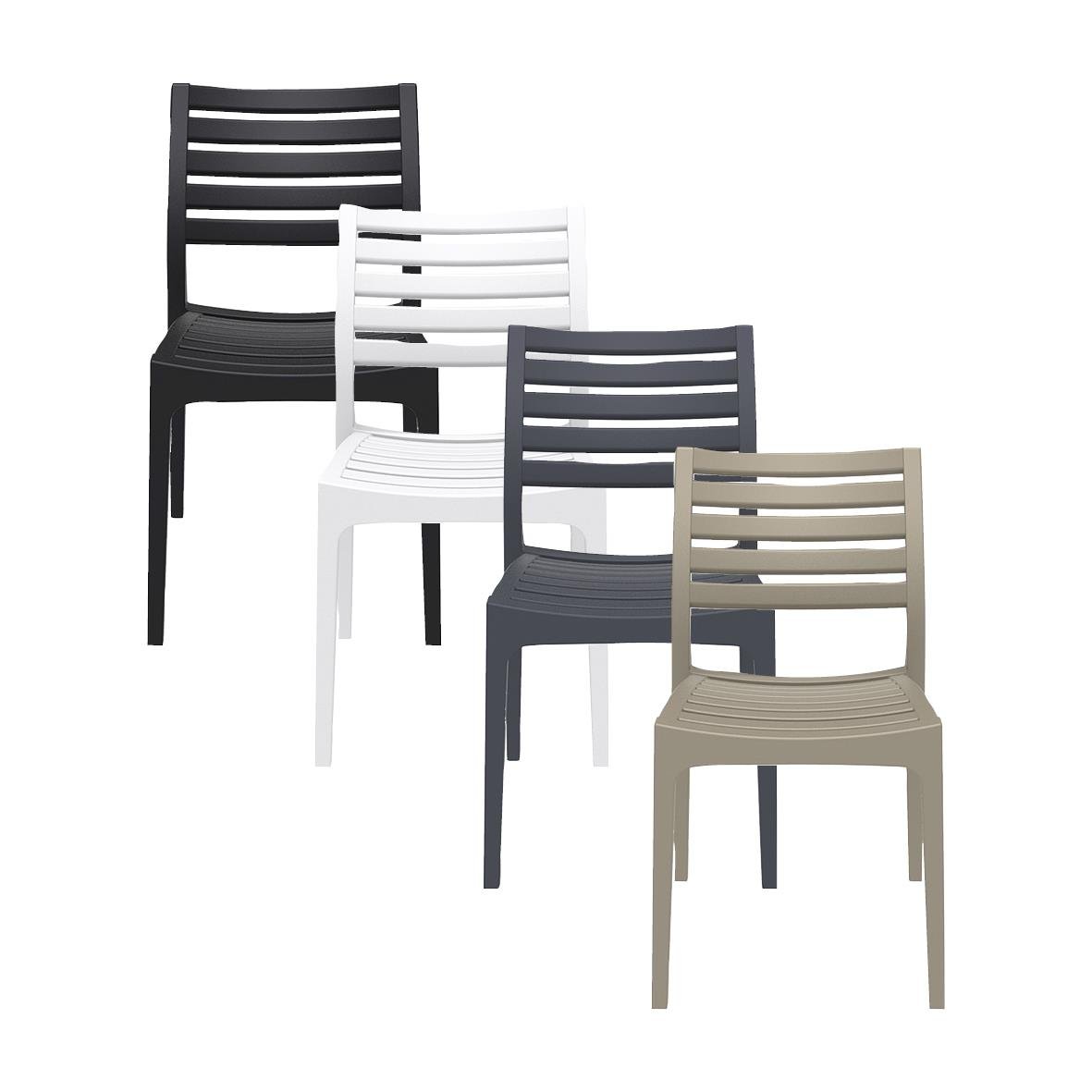 Stapelbara Ares-stolar i svart, vitt, mörkgrå och beige