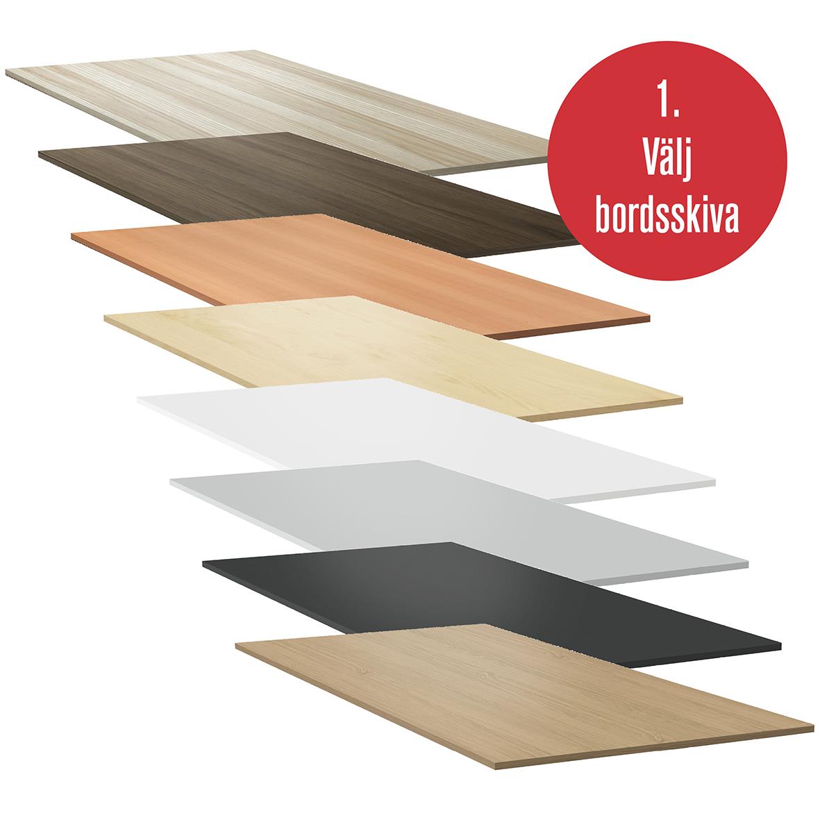 Val av bordsskiva i laminat för bord, olika färger och träslag, storlek 1200x800mm