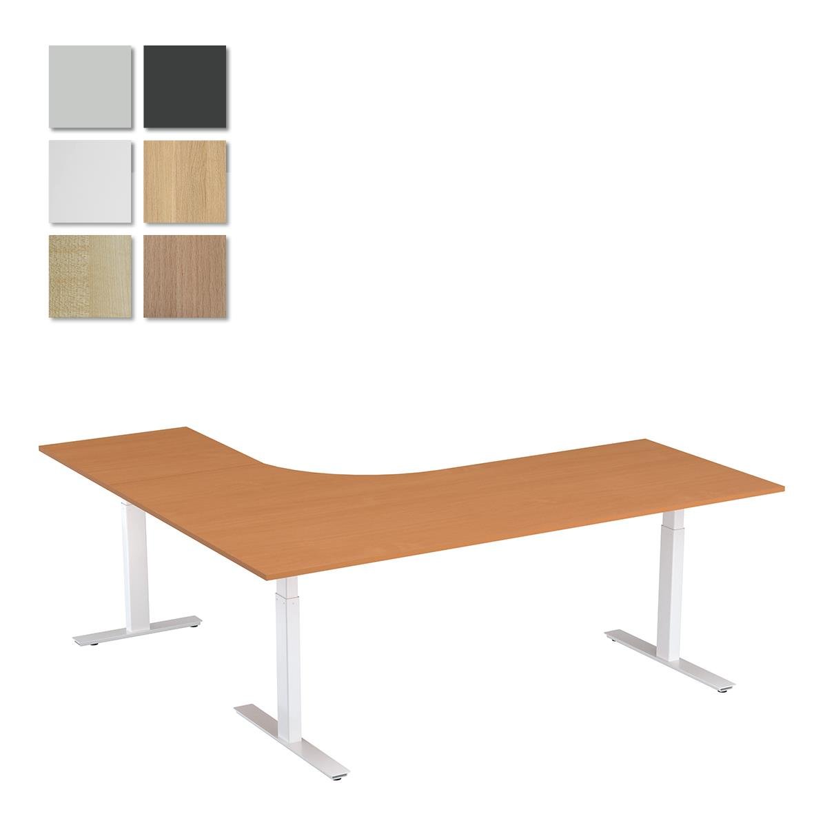 Höj- och sänkbart skrivbord Lanab Höger 2000x1800 i träfinish och olika färgalternativ