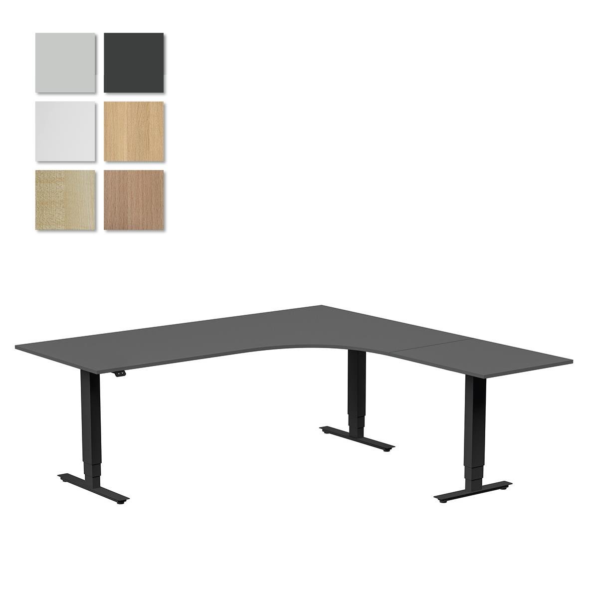 Höj- och sänkbart skrivbord Lanab Höger 2000x1800 i svart och träfärger