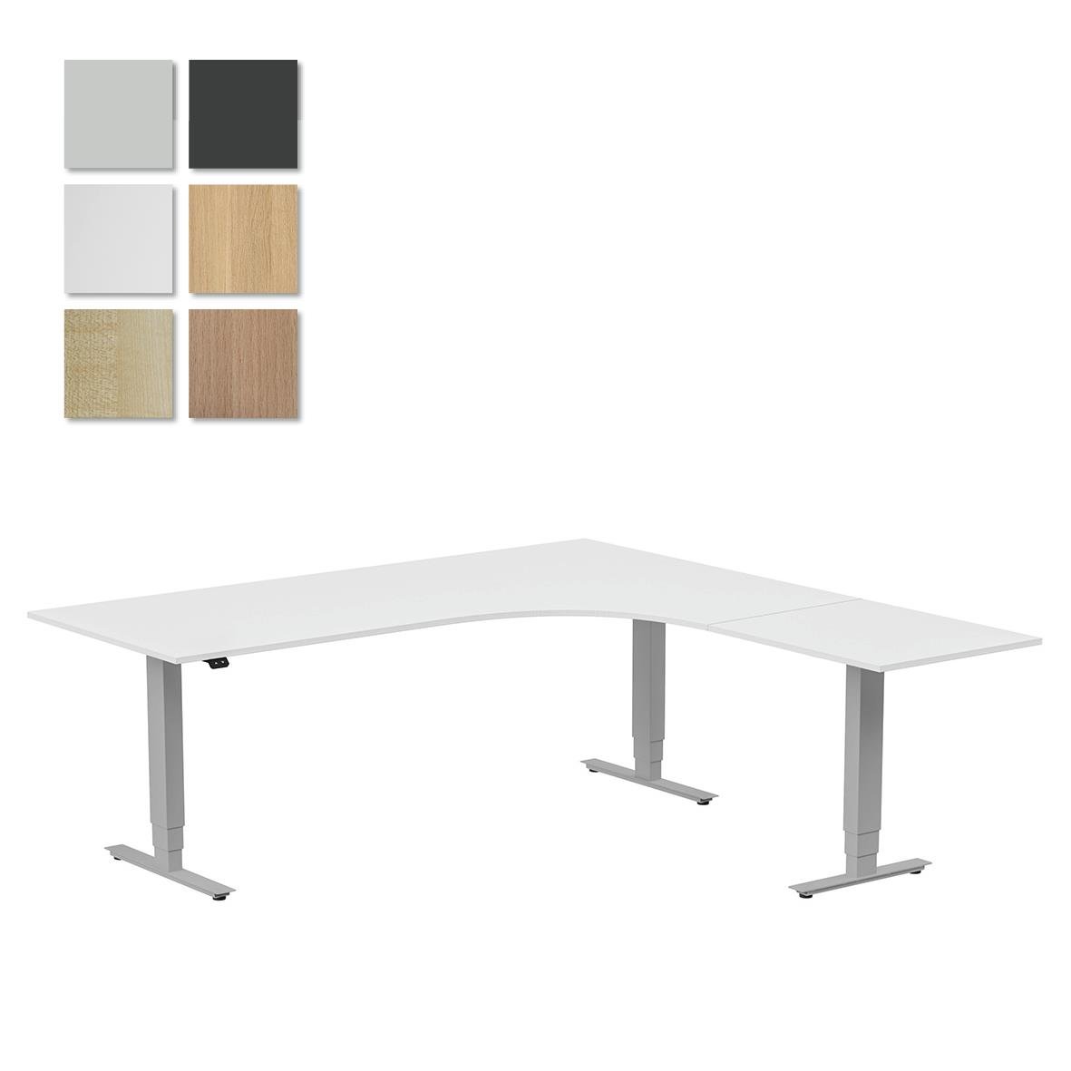 Höj- och sänkbart skrivbord Lanab Höger 2000x2000mm i vitt med justerbara ben