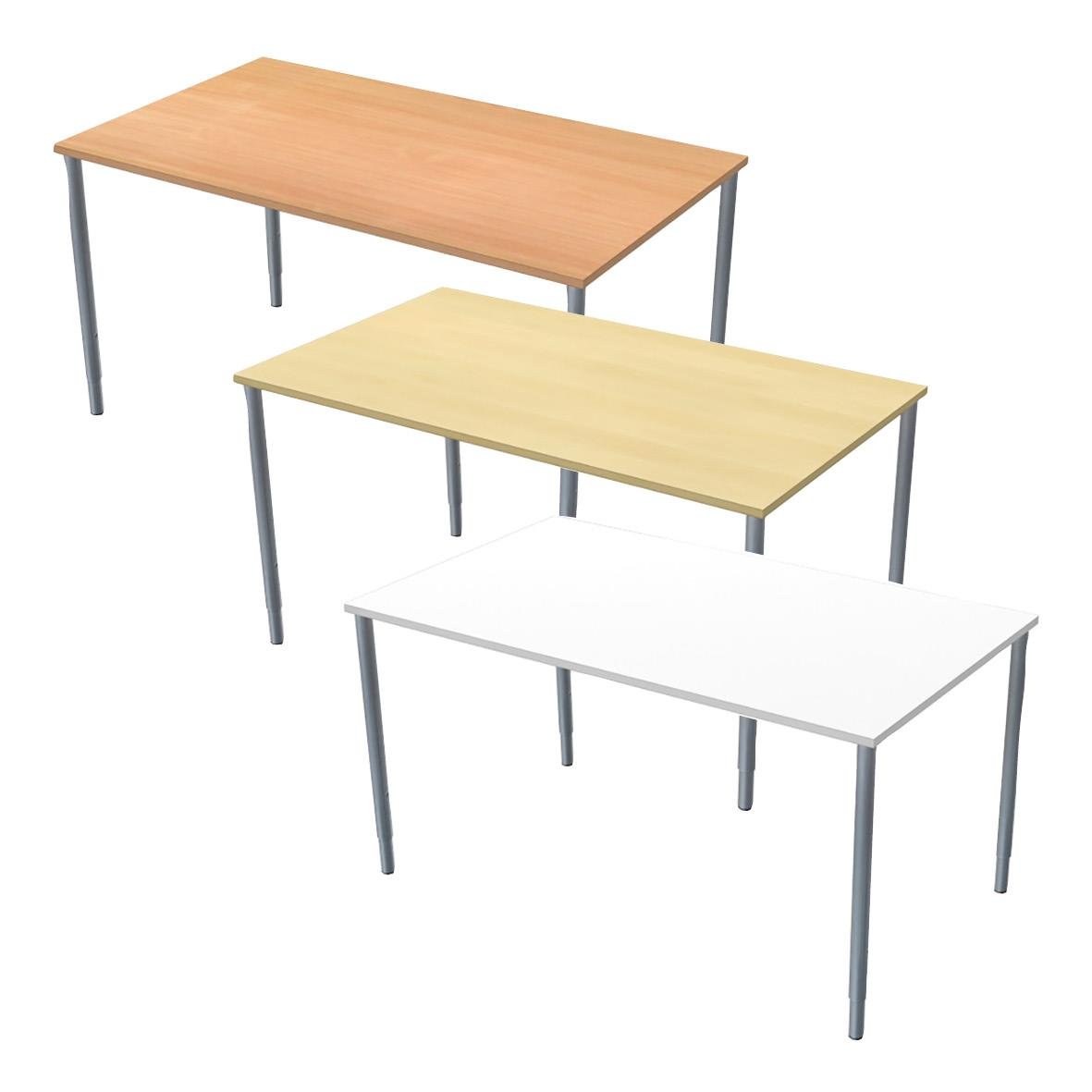 Utbildningsbord i laminat med svart stålben i tre färger: trä, beige och vitt, storlek 1400x800mm
