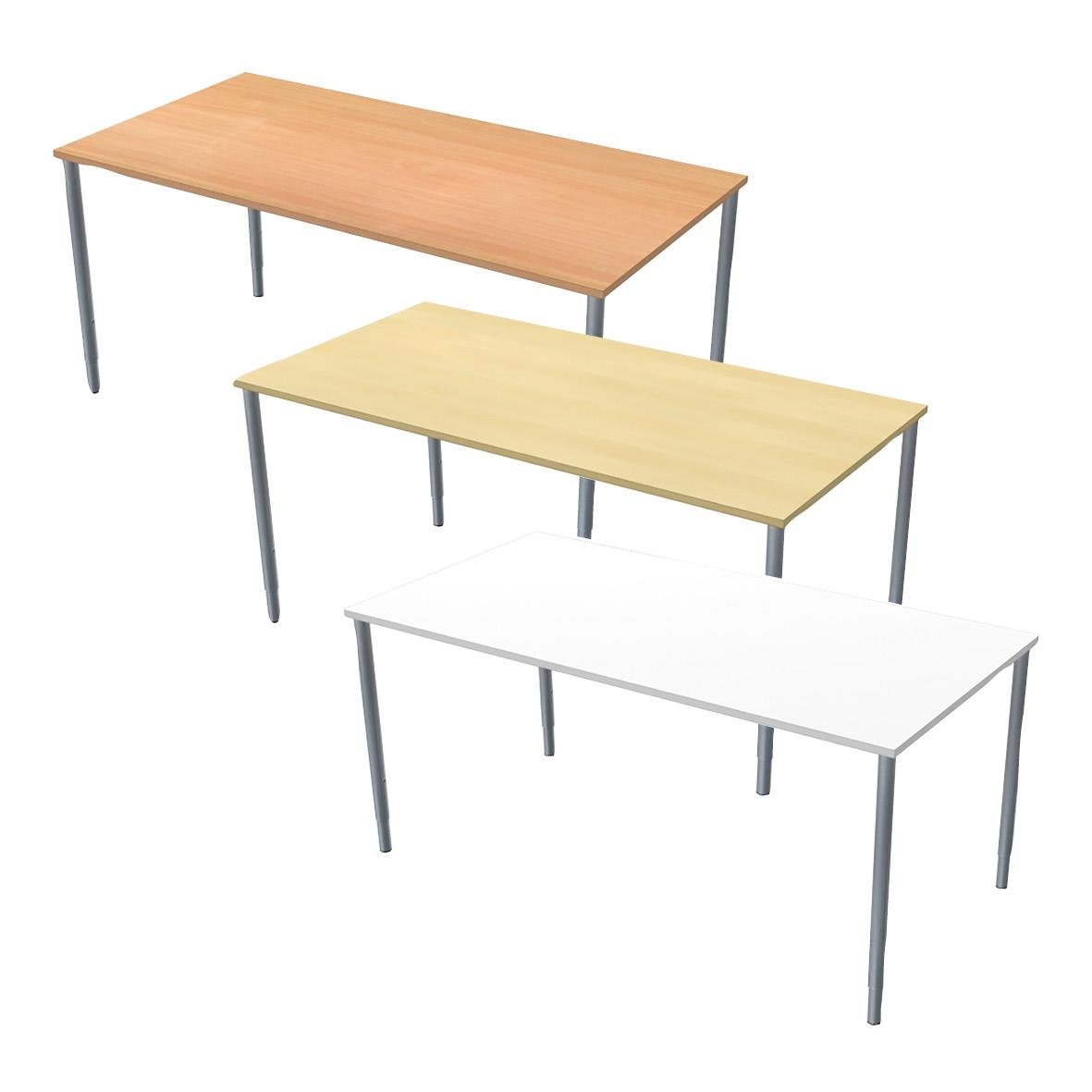 Utbildningsbord i laminat med svartben, storlek 1600x800mm, i tre färger: trä, beige och vitt