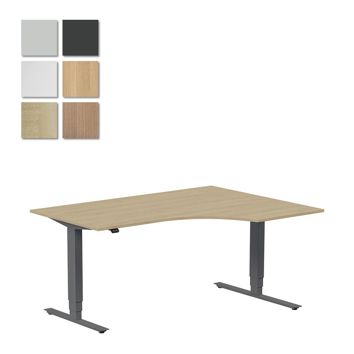 Höj- och sänkbart skrivbord Lanab Höger i antracit med trädetaljer 1600x1200mm