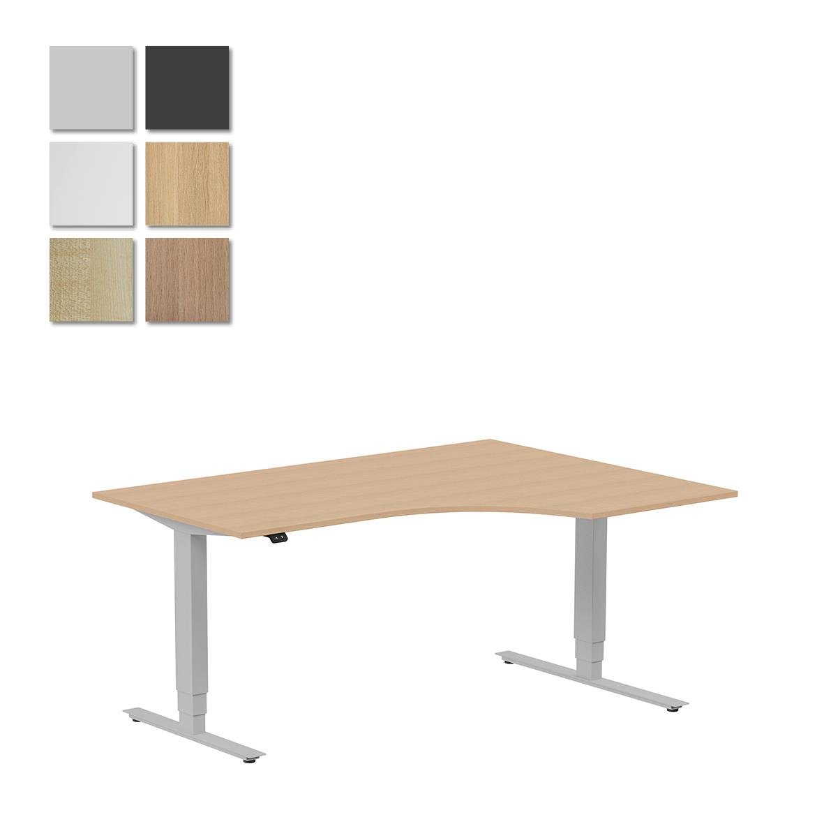 Höj- och sänkbart skrivbord med silverfärgad ram och träskiva i olika färger, 1600x1200mm