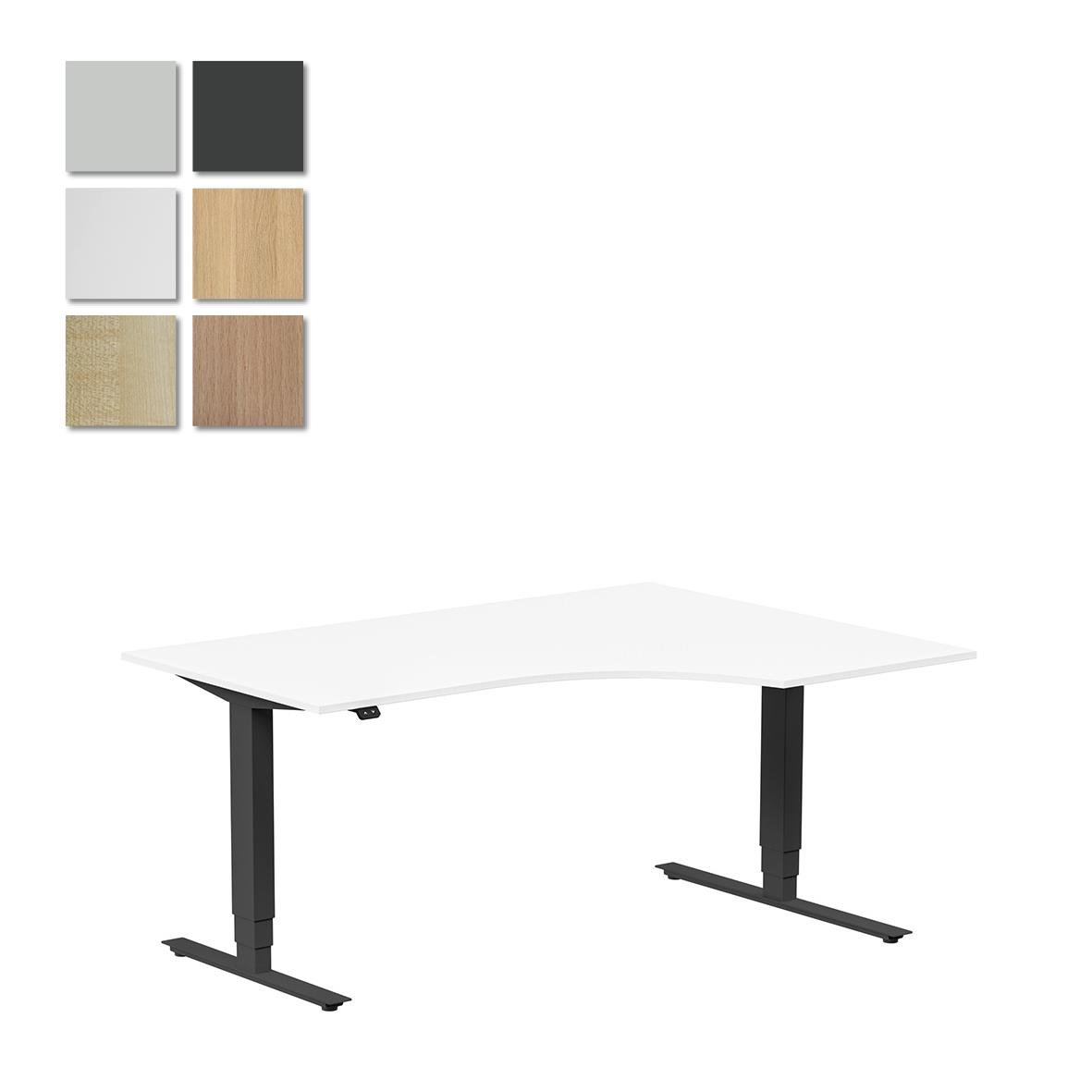 Höj- och sänkbart skrivbord i svart med vit yta och justerbara ben