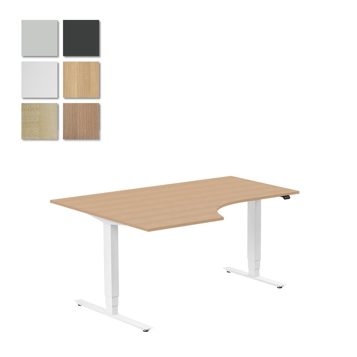 Höj- och sänkbart skrivbord i vitt med träskiva och vit stomme, 1600x1200mm