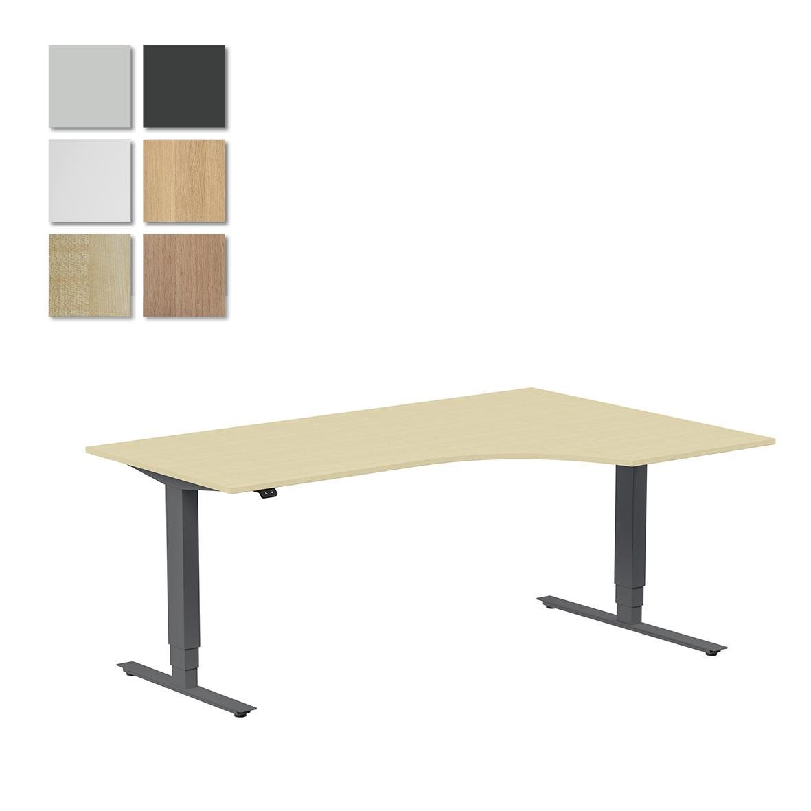 Höj- och sänkbart skrivbord Lanab Höger i antracit med trädetaljer, storlek 1800x1200mm