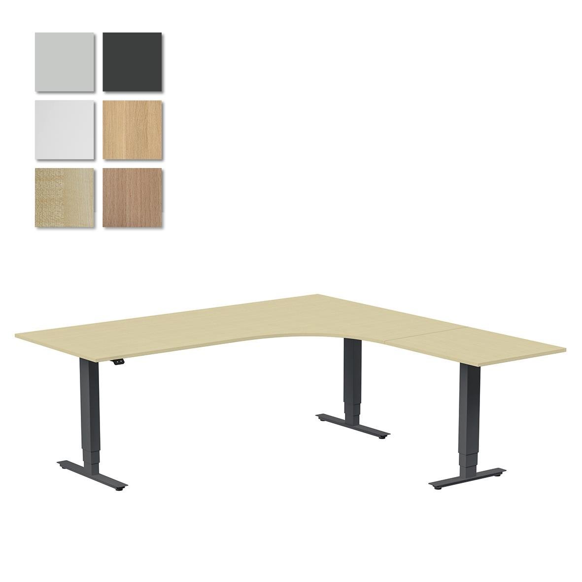 Höj- och sänkbart skrivbord Lanab höger, antracit, 1800x1800mm med beige och träfärgade ytor