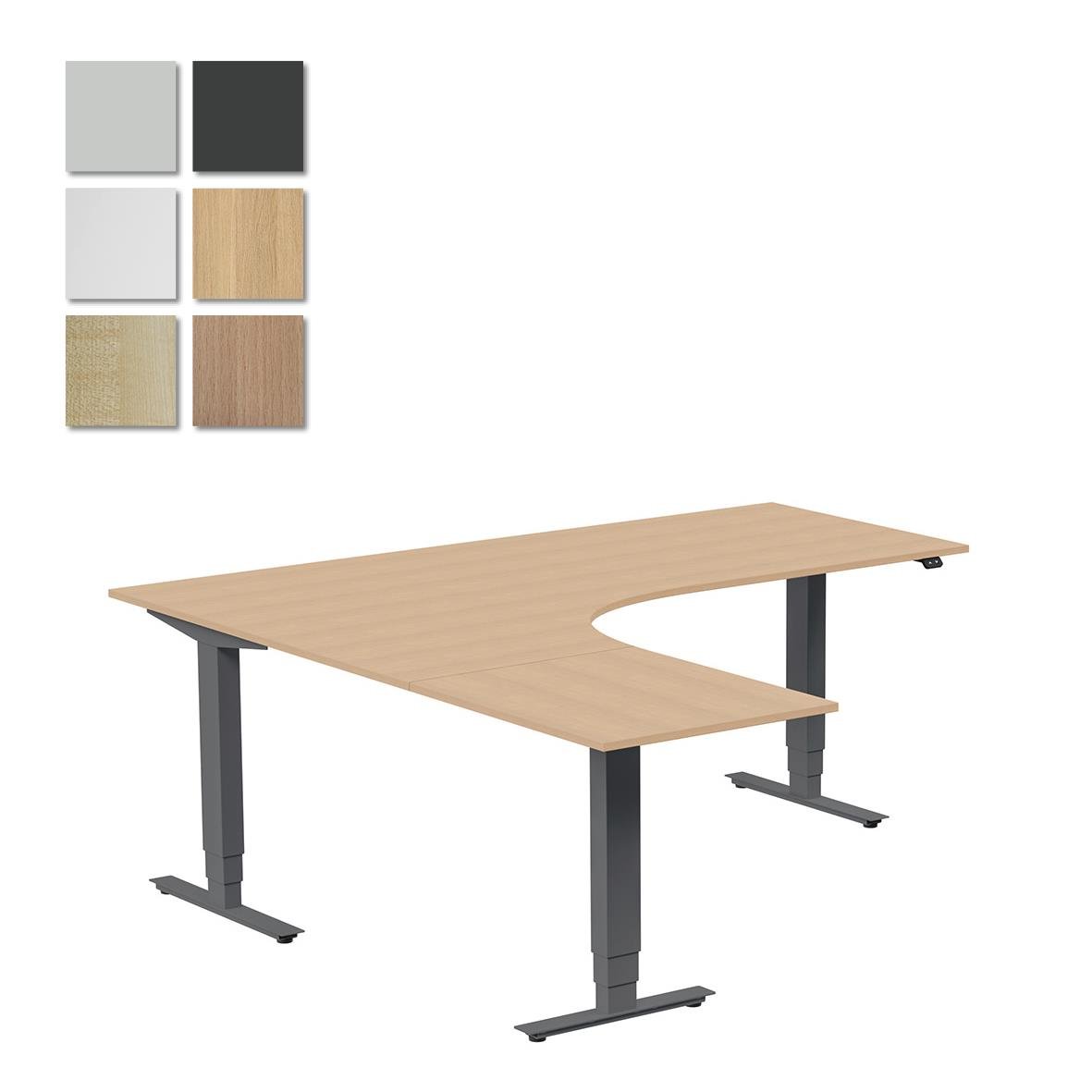 Höj- och sänkbart skrivbord Lanab Vänster Antracit 1800x1800mm med träskiva i olika färger