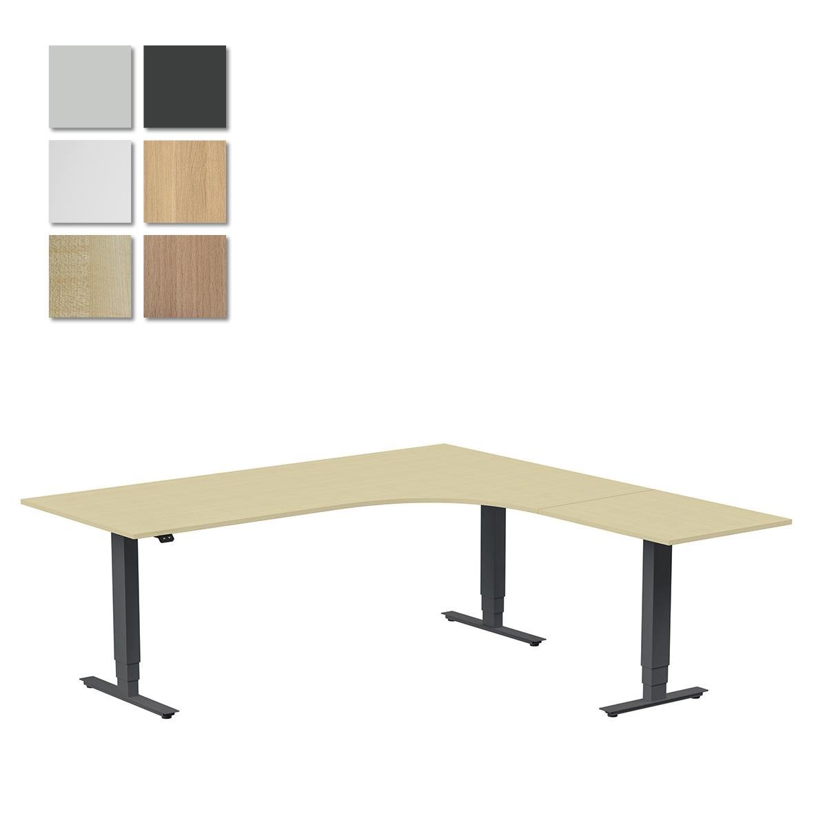 Höj- och sänkbart skrivbord i antracit med ljus träfinish, 2000x1800mm