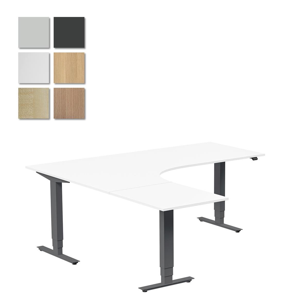 Höj- och sänkbart skrivbord i antracit med vänster arbetsyta, 2000x1800mm, i olika färgalternativ