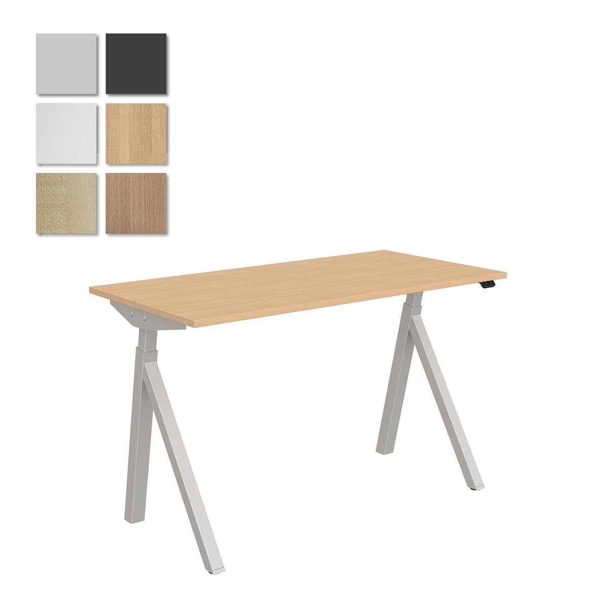 Höj- och sänkbart skrivbord Lanab El med mörk ask och silverfärgad ram, storlek 1200x600mm