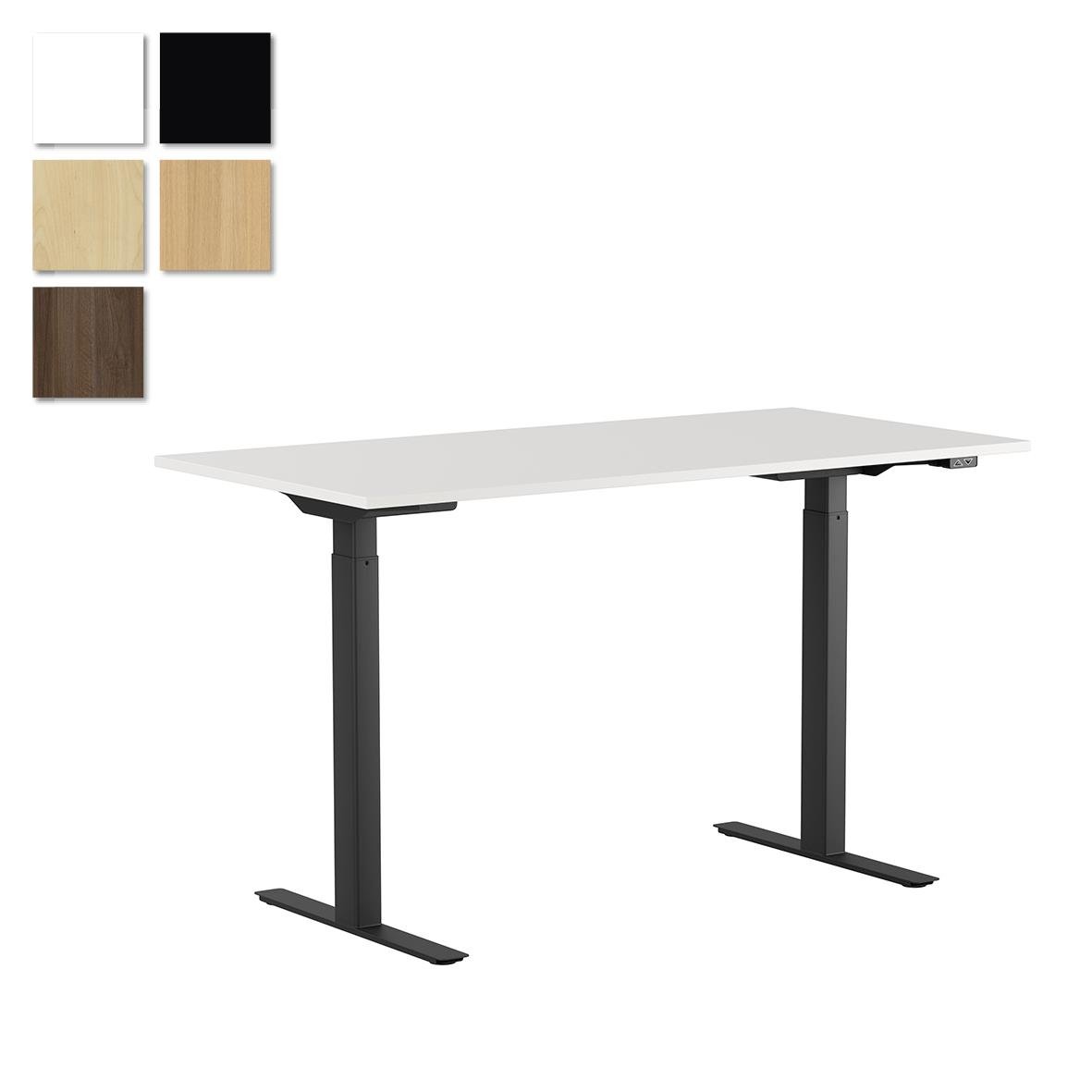 Höj- och sänkbart skrivbord Lotus med motor, 1400x800mm, i färgerna vitt, svart, ljus trä och mörkt trä