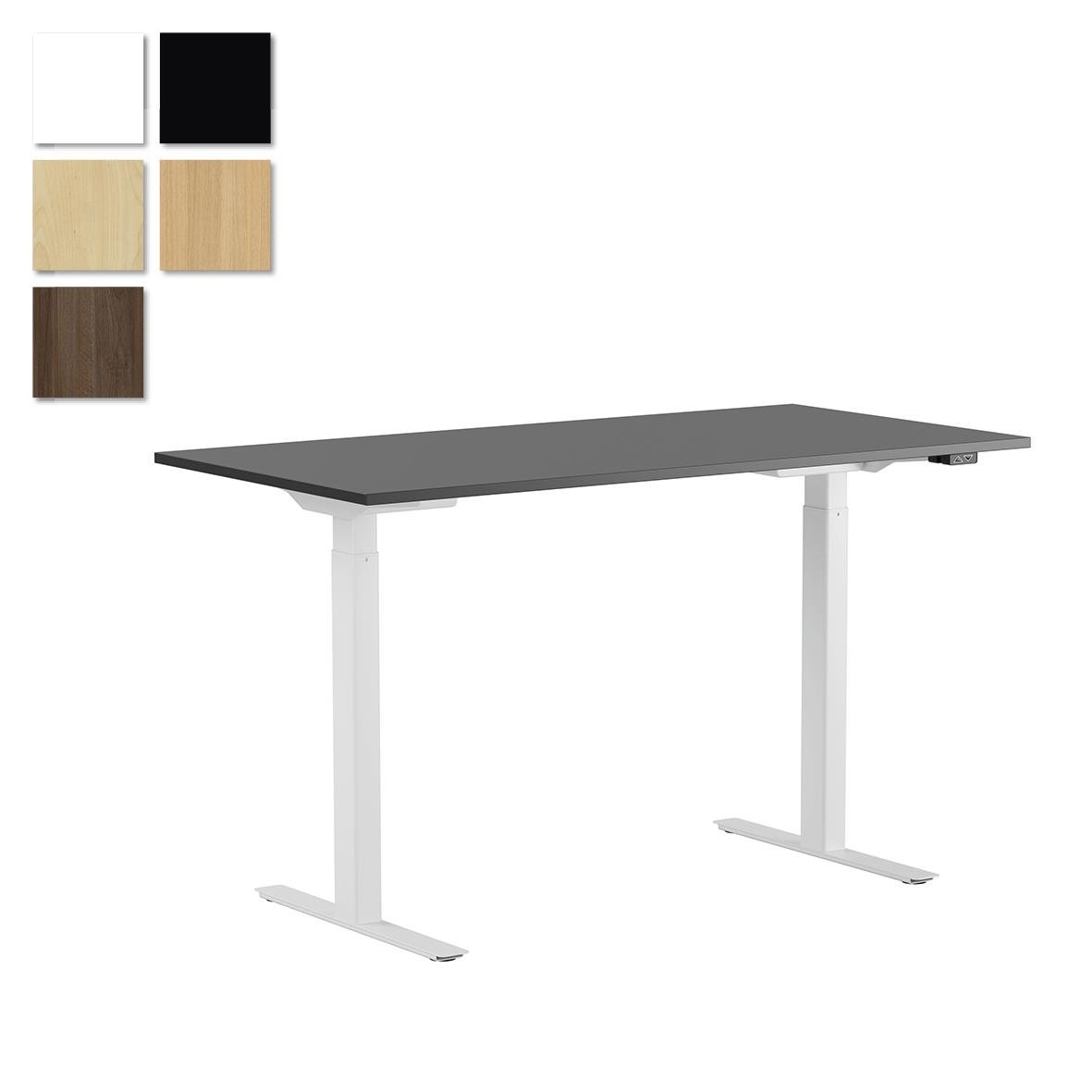 Höj- och sänkbart skrivbord Lotus 1 med vit ram och mörk yta, 1600x800mm