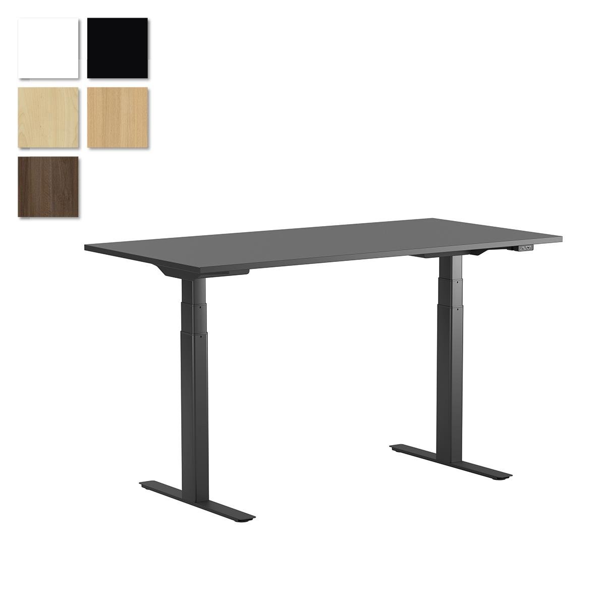 Höj- och sänkbart skrivbord Lotus med två motorer, storlek 1600x800mm, i svart, vitt, ljus och mörk träfinish