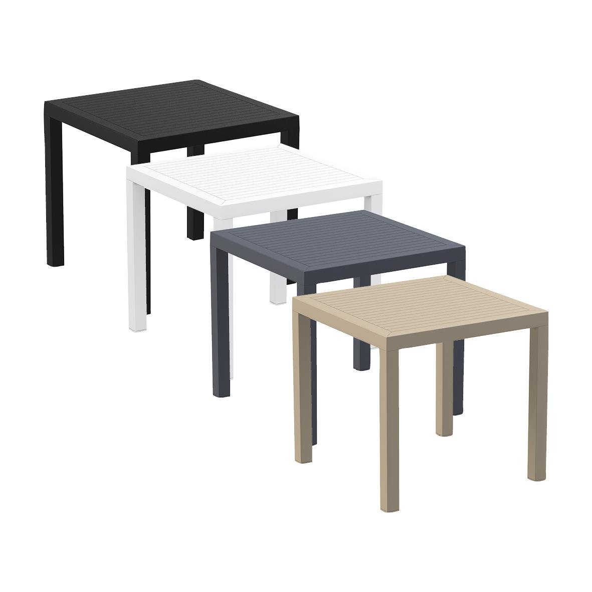 Fyra cafébord Ares i olika färger svart vitt blått och beige