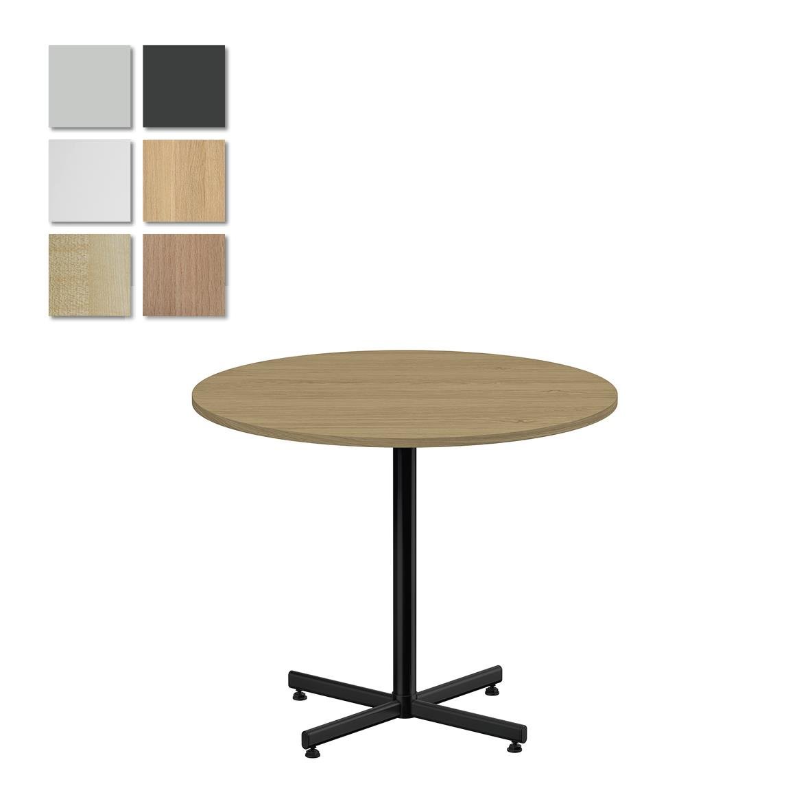 Cafébord Lanab Krysstativ med mörk ask och svart bordsskiva, diameter 900 mm, höjd 720 mm