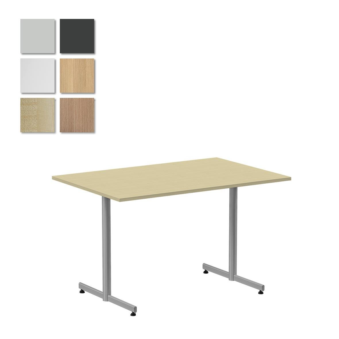 Cafébord Lanab T-stativ med mörk ask/silverfärgad stomme och ljus bordsskiva 1200x800mm