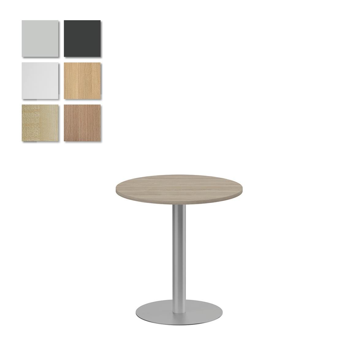 Runt pelarbord med mörk ask och silverfärgad bas, diameter 700 mm, höjd 720 mm