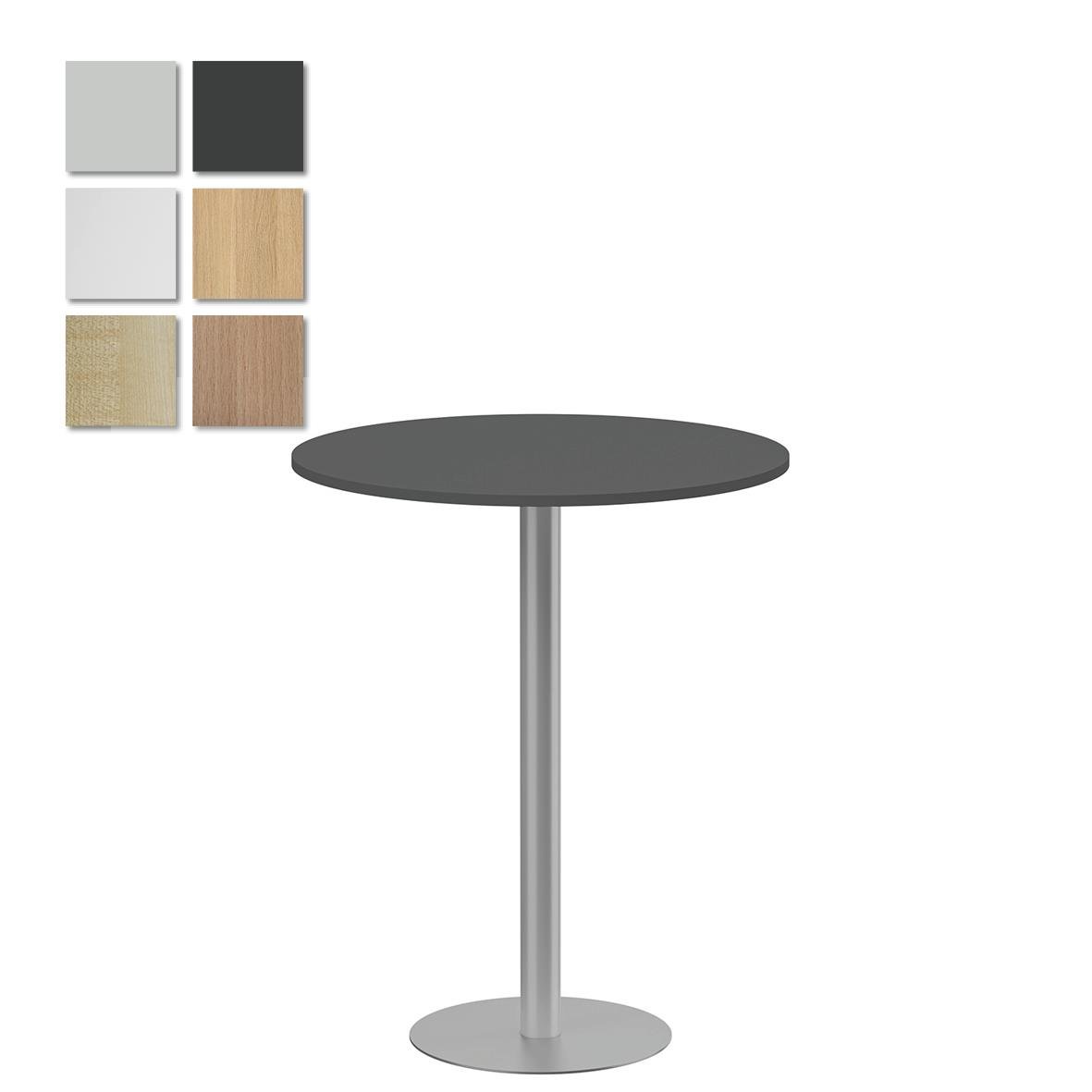 Pelarbord Lanab Mörk Ask/Silver med rund svart bordsskiva och silverfärgad fot, diameter 900 mm, höjd 1100 mm