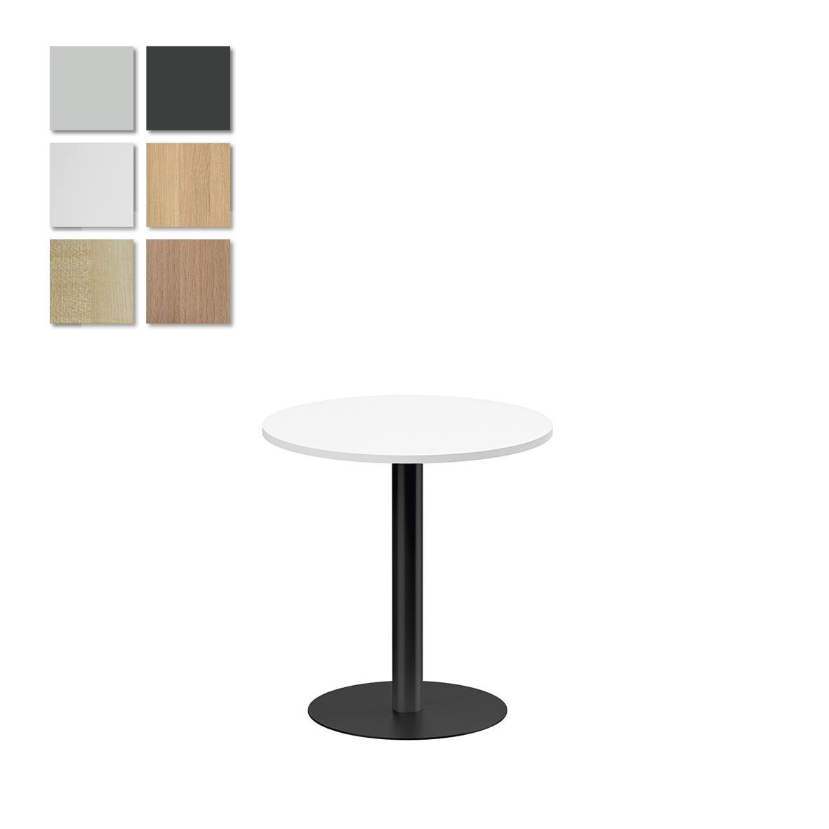 Pelarbord Lanab Mörk Ask/Svart med vit bordskiva och svart ben, diameter 700 mm, höjd 720 mm