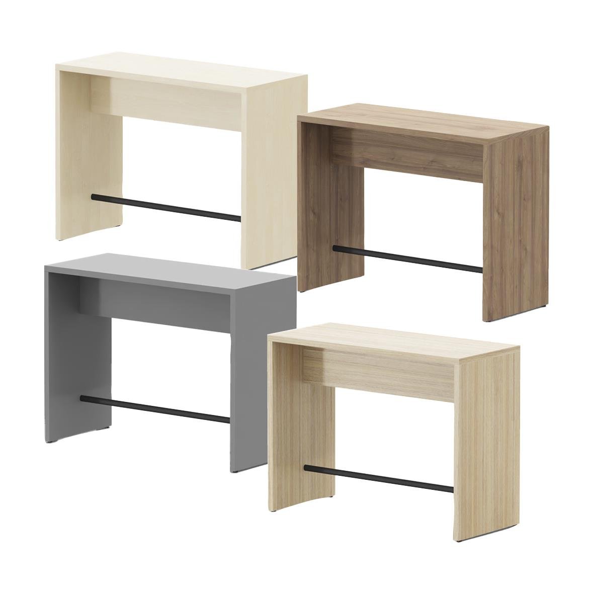 Barbord i fyra färger: vitt, mörkbrunt, grått och ljusfärgat, H105 D60cm, L140cm