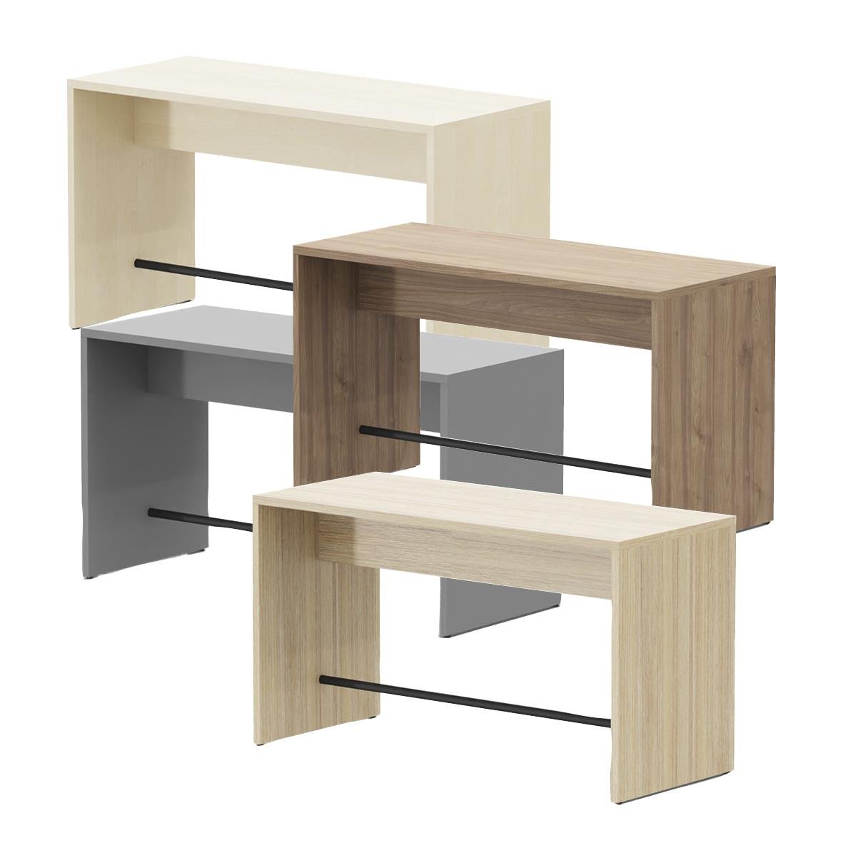 Tre olika barbord i olika träslag och färger, H105 D80cm, L190cm