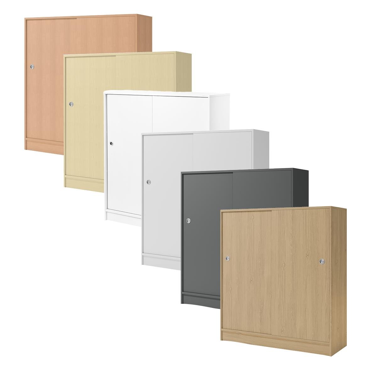 Förvaringsskåp med skjutdörrar i olika färger och träslag, mått 1200x1325mm