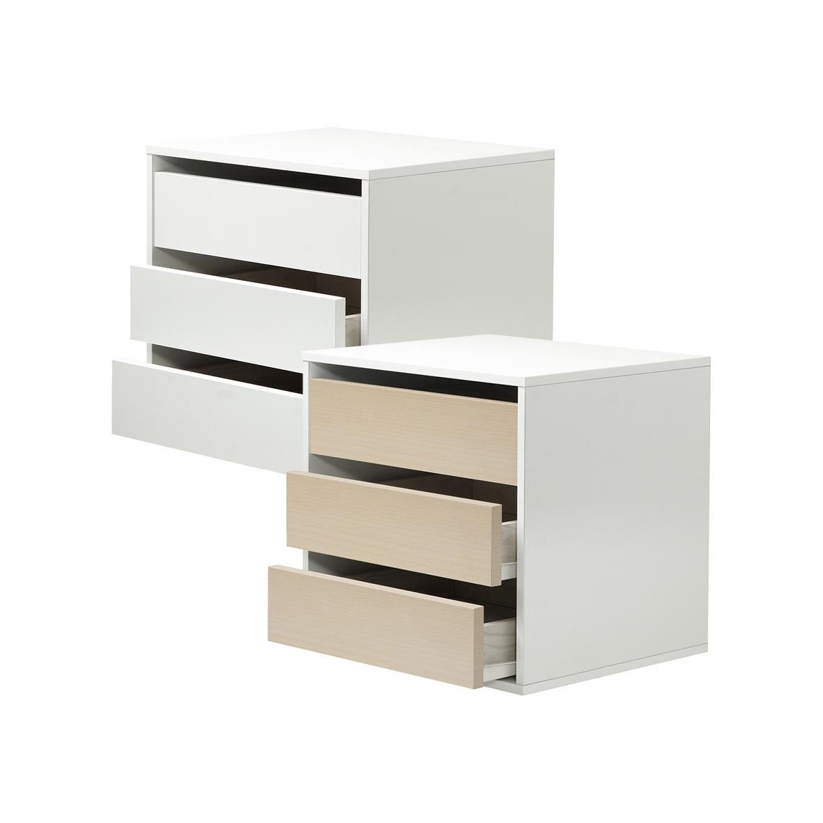Två vita lådkassetter med tre utdragbara lådor vardera, mått 380x340x320mm