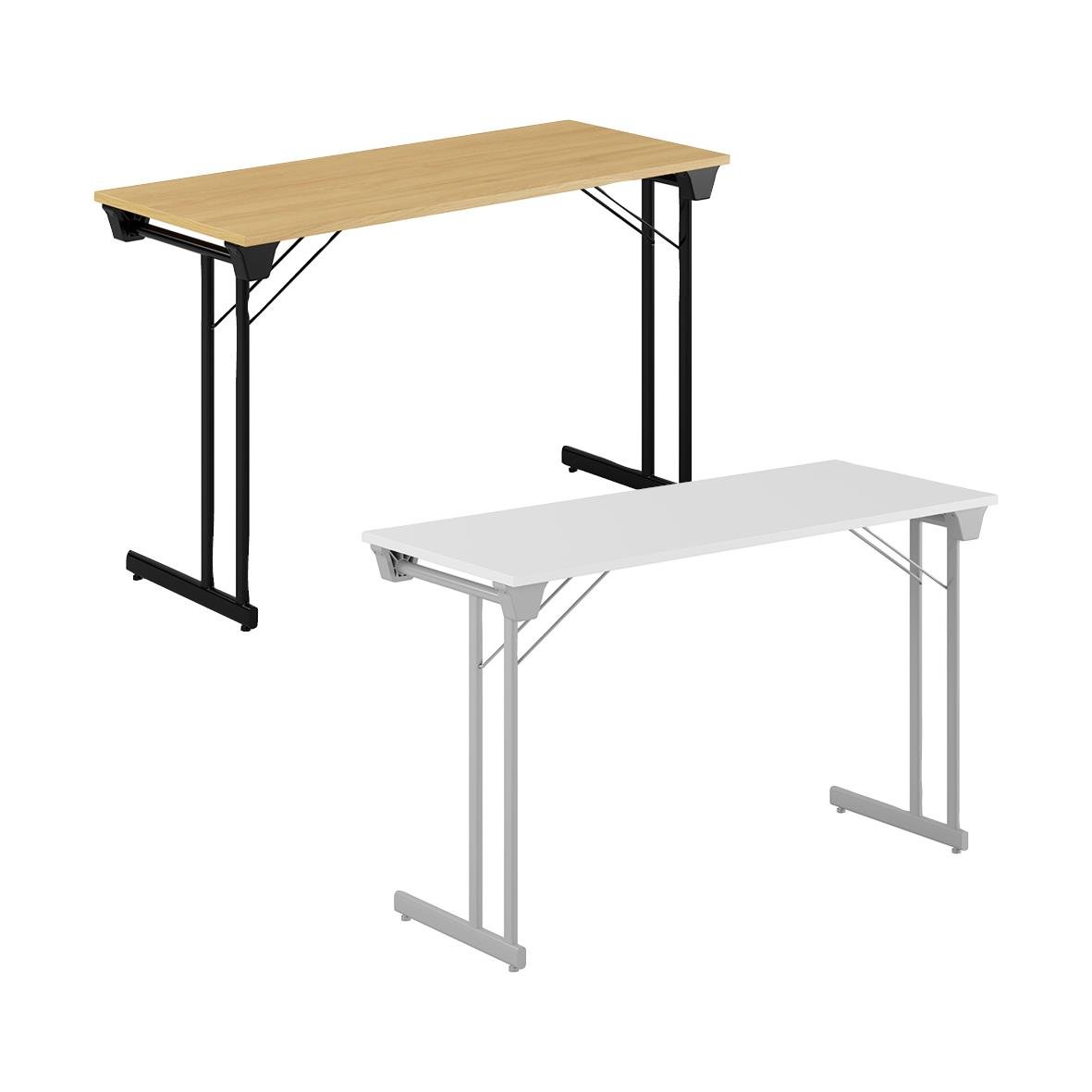 Fällbart konferensbord med trä- och vit yta, lätt att fälla ihop för förvaring