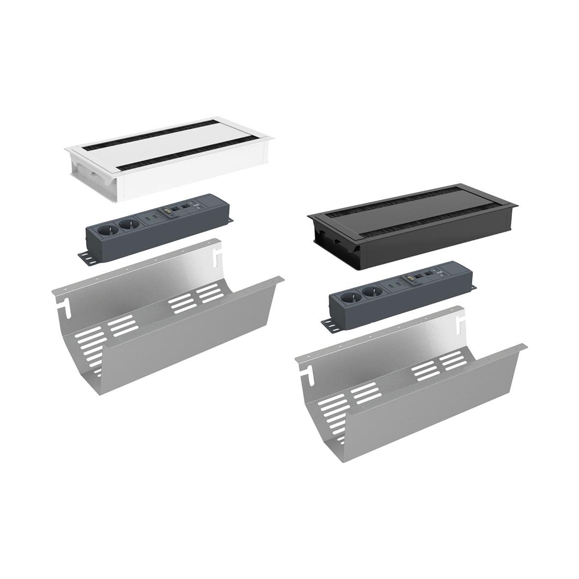 Teknikbox till konferensbord Madrid med eluttag och kabelhantering